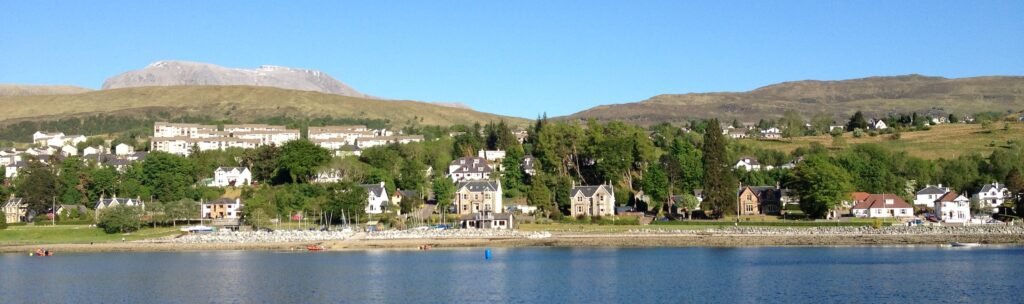 Glenaladale House, Lochaber Yacht Club and Ben Nevis viewed from Loch Linnhe